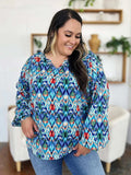 Double Take Full Size Printed Balloon Sleeve Blouse - Trendsi - Flyclothing LLC