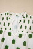 Polka Dot Shirred Yoke Notched Neck Puff Sleeve Blouse - Trendsi - Flyclothing LLC