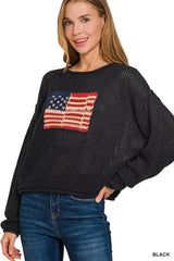 Zenana Zenana American Flag Crew Neck Sweater - Trendsi - Flyclothing LLC