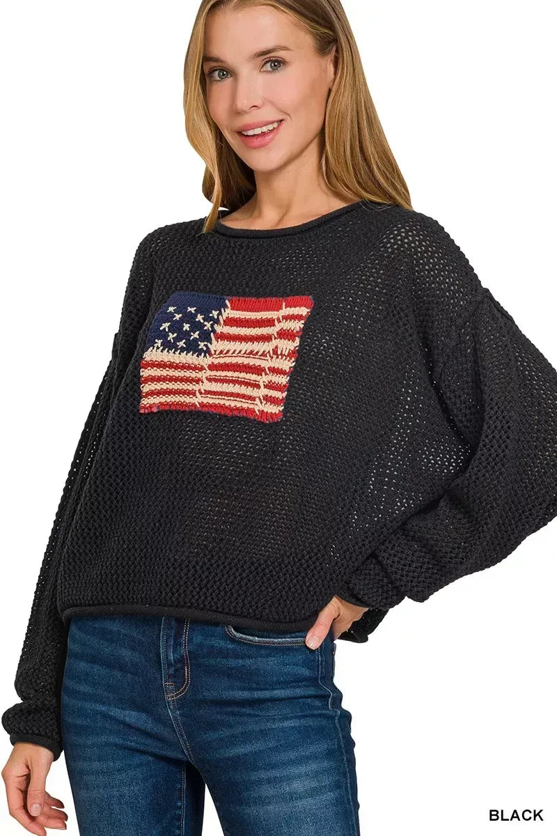 Zenana Zenana American Flag Crew Neck Sweater - Trendsi - Flyclothing LLC