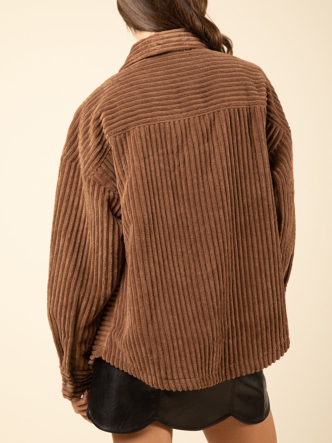 Button Up Long Sleeve Corduroy Jacket - Trendsi