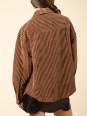 Button Up Long Sleeve Corduroy Jacket - Trendsi