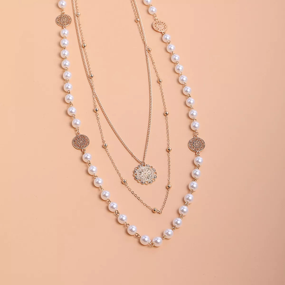 Multi-Layered Pearl and Coin Pendant Necklace - Trendsi - Flyclothing LLC