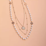 Multi-Layered Pearl and Coin Pendant Necklace - Trendsi - Flyclothing LLC