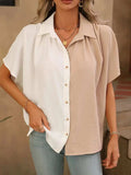 Contrast Collared Neck Short Sleeve Shirt - Trendsi - Flyclothing LLC