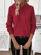 Drawstring Ribbed Long Sleeve Hoodie - Trendsi - Flyclothing LLC
