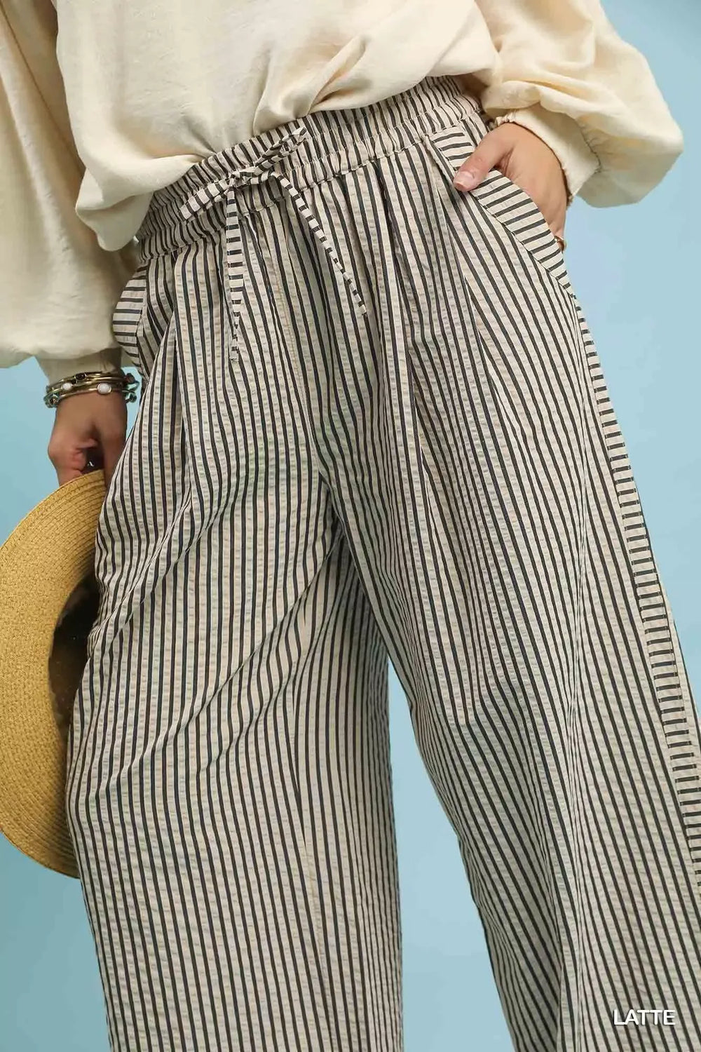Umgee Drawstring Striped Wide-Leg Pants - Trendsi - Flyclothing LLC