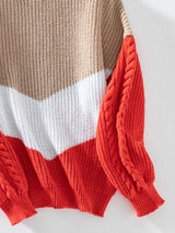 Contrast Round Neck Long Sleeve Sweater - Trendsi - Flyclothing LLC