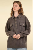 VERY J Collared Half Button Knit Top with Pockets - Trendsi