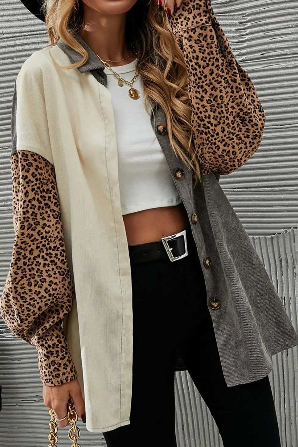 Leopard Button Up Drop Shoulder Jacket - Trendsi - Flyclothing LLC