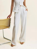 Button Up Vest and Pants Suit Set - Trendsi