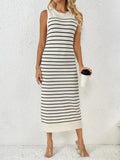 Round Neck Sleeve Midi Knit Dress - Trendsi