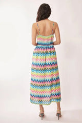 Davi & Dani Multi Color Crochet Lace Midi Dress - Trendsi - Flyclothing LLC
