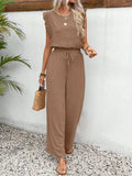 Lace Trim Round Neck Top and Pants Set - Trendsi - Flyclothing LLC