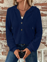 Waffle Knit Button Detail Hoodie - Trendsi - Flyclothing LLC