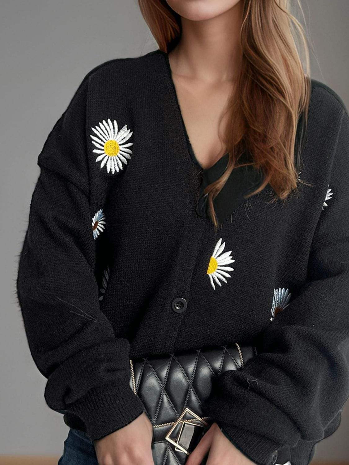 Daisy Button Up V-Neck Cardigan - Trendsi - Flyclothing LLC