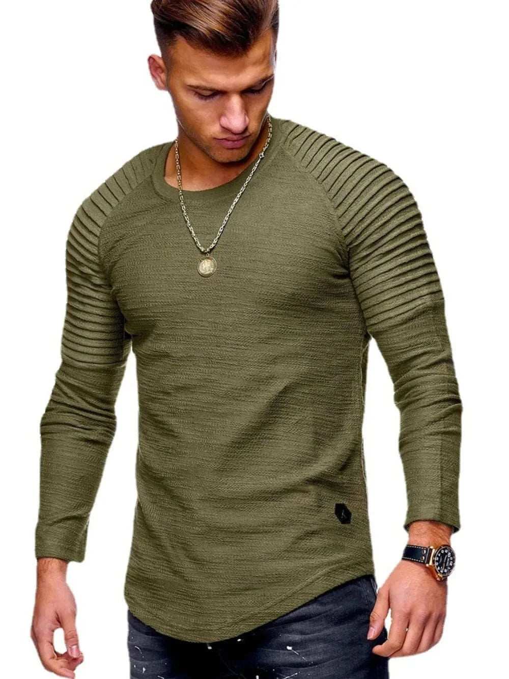 Men's Plus Size Round Neck Long Sleeve T-Shirt - Trendsi - Flyclothing LLC