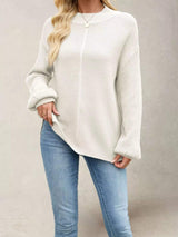 Ribbed Mock Neck Drop Shoulder Sweater - Trendsi - Flyclothing LLC
