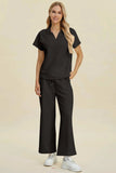 Double Take Full Size Collared Neck Short Sleeve Top and Pants Set - Trendsi - Flyclothing LLC