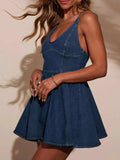 Smocked Back Adjustable Strap Denim Mini Dress - Trendsi - Flyclothing LLC