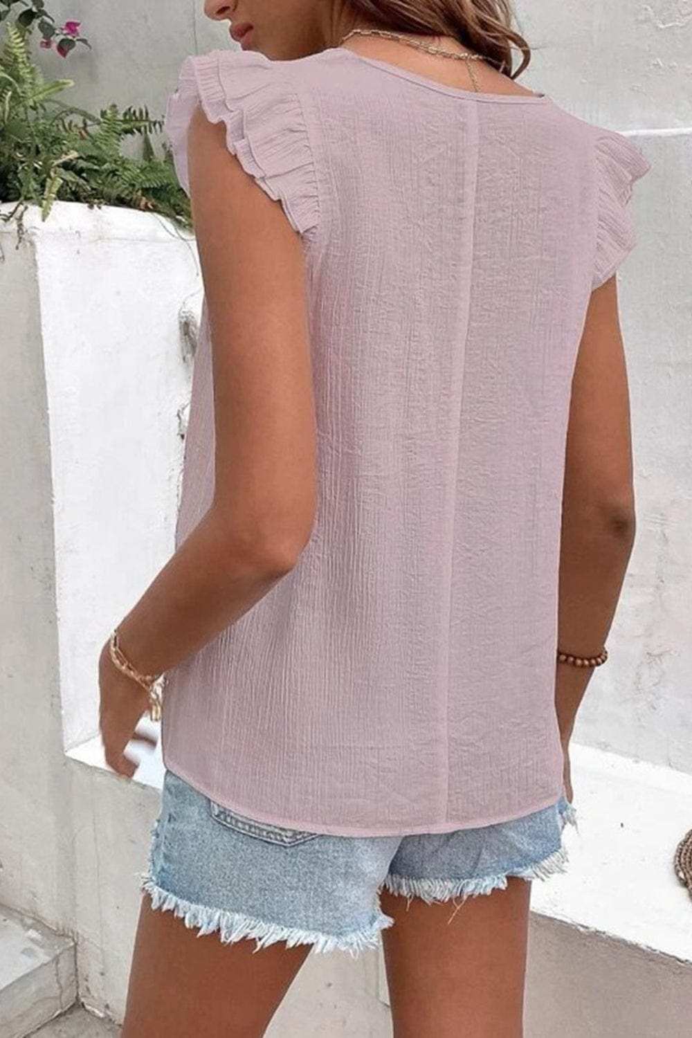 Full Size Ruffled V-Neck Cap Sleeve Blouse - Trendsi - Flyclothing LLC