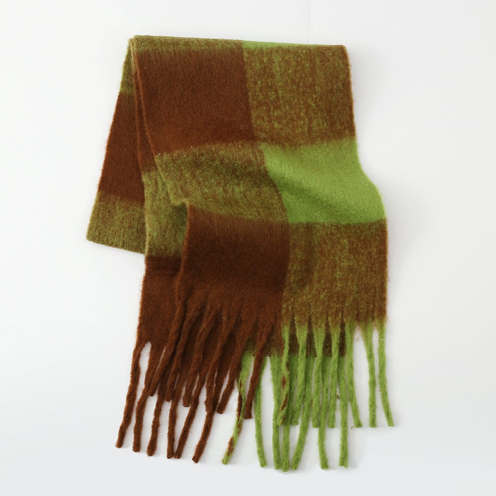 Fringe Contrast Plaid Polyester Scarf - Trendsi