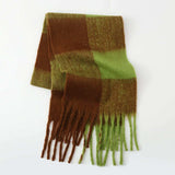 Fringe Contrast Plaid Polyester Scarf - Trendsi - Flyclothing LLC