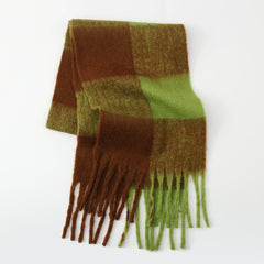 Fringe Contrast Plaid Polyester Scarf - Trendsi