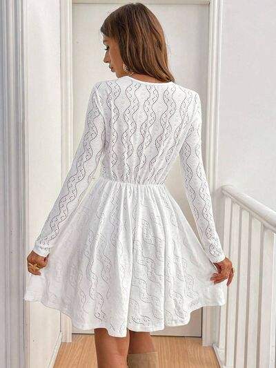 Lace Detail V Neck Long Sleeve Mini Dress - Trendsi - Flyclothing LLC