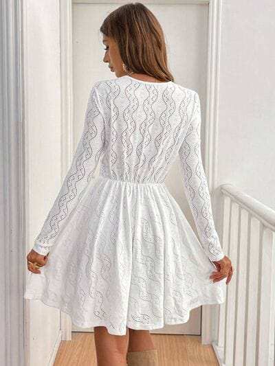Lace Detail V Neck Long Sleeve Mini Dress - Trendsi - Flyclothing LLC