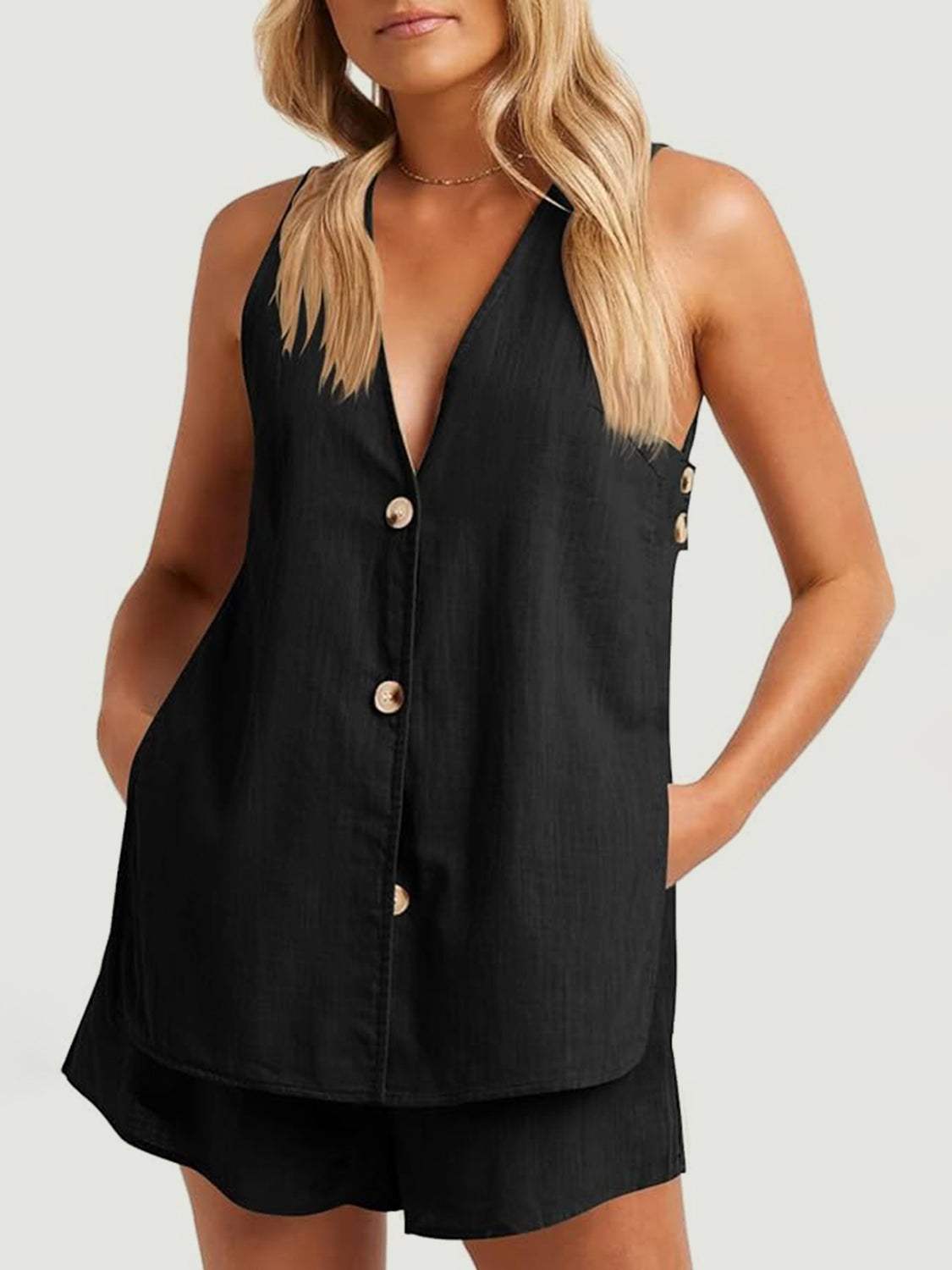 Full Size Button Up Top and Shorts Set - Trendsi - Flyclothing LLC