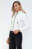 Snobbish Faux Leather Zip Up Drawstring Hooded Jacket - Trendsi - Flyclothing LLC