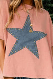 Studded Star Round Neck Short Sleeve T-Shirt - Trendsi