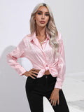 Leopard Collared Neck Long Sleeve Shirt - Trendsi