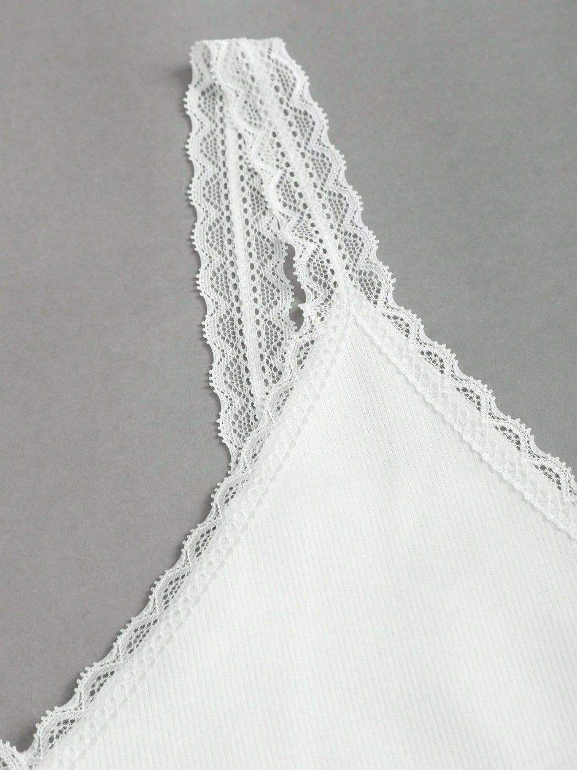 Lace Detail V-Neck Wide Strap Tank - Trendsi - Flyclothing LLC