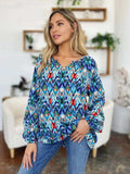 Double Take Full Size Printed Balloon Sleeve Blouse - Trendsi - Flyclothing LLC