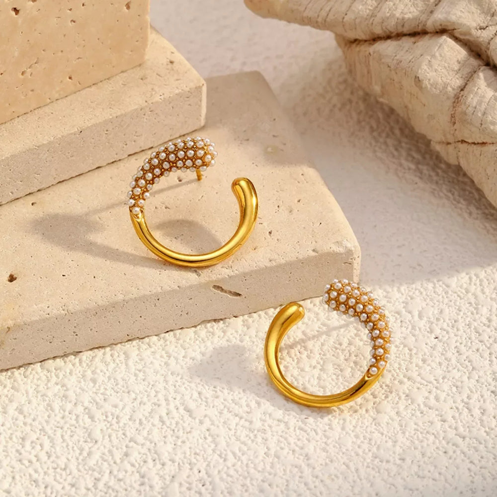 Pearl-Accented C-Hoop Earrings - Trendsi - Flyclothing LLC