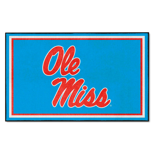 Ole Miss Rebels 4ft. x 6ft. Plush Area Rug, Light Blue Alternate - Ole Miss