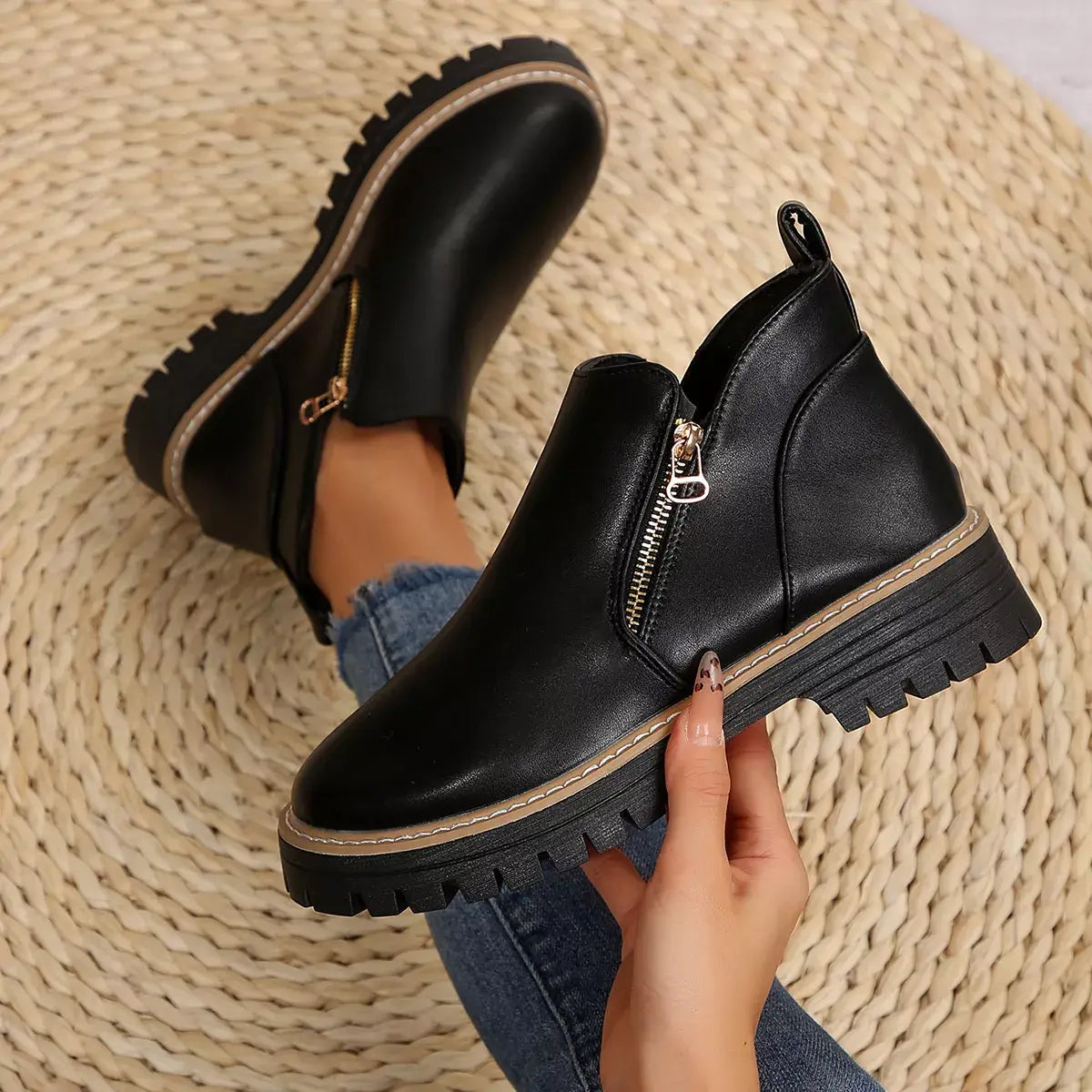 Ankle Boots with Zipper Detail - Trendsi - Flyclothing LLC
