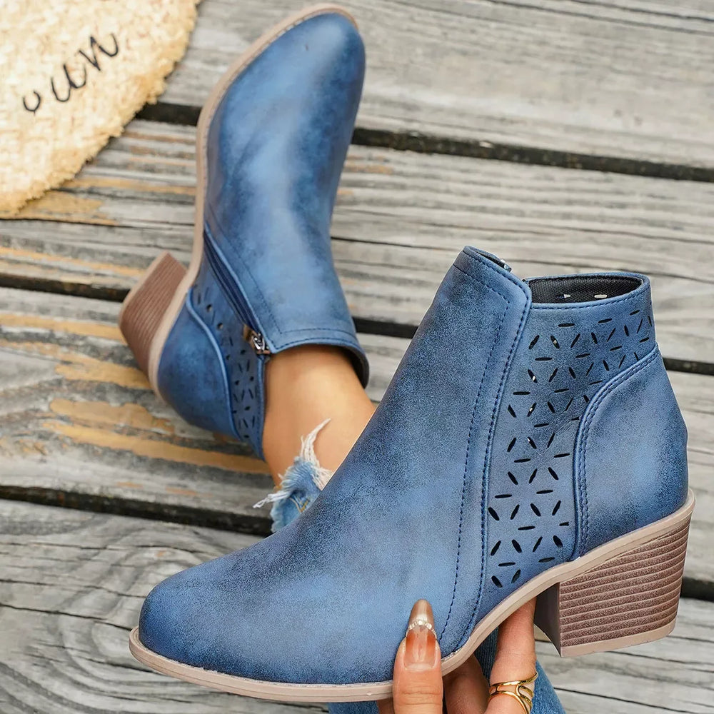 Round Toe Block Heels Boots - Trendsi - Flyclothing LLC