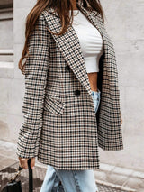Classic Houndstooth Double-Breasted Blazer - Trendsi - Flyclothing LLC
