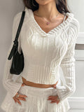 Cable-Knit Long Sleeve Hooded Sweater - Trendsi - Flyclothing LLC