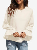 Round Neck Double-Layered Flounce Sleeve Top - Trendsi - Flyclothing LLC