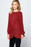 Super Lady Full Size Round Neck Knot Front Hacci Blouse - Trendsi - Flyclothing LLC