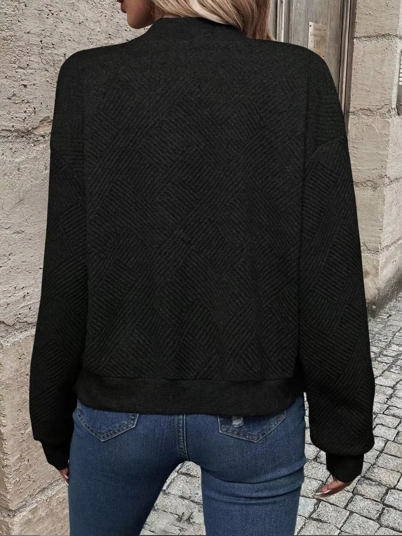 Texture Zip-Up Bomber Jacket - Trendsi - Flyclothing LLC