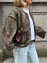 Perfee Leopard Open Front Long Sleeve Jacket - Trendsi - Flyclothing LLC