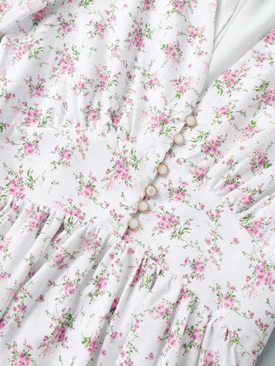 Floral Print Balloon Sleeve Dress - Trendsi - Flyclothing LLC