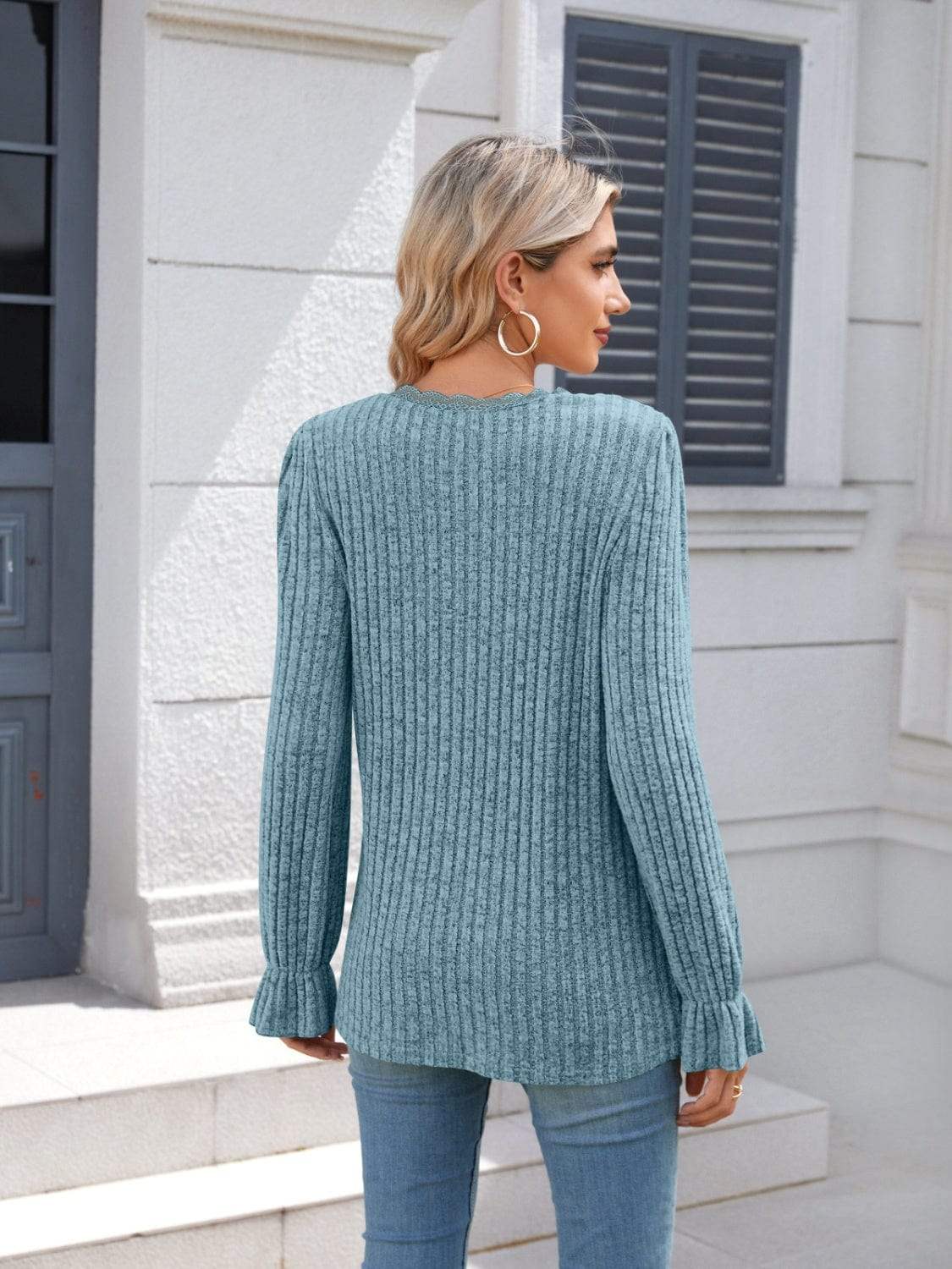 Lace Detail V-Neck Long Sleeve T-Shirt - Trendsi - Flyclothing LLC