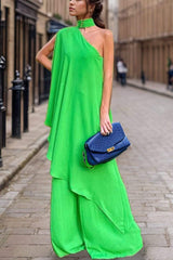 Mock Neck Single Shoulder Top and Pants Set - Trendsi - Flyclothing LLC