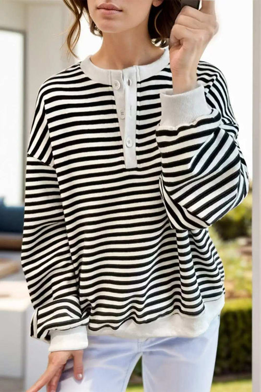 Striped Dropped Shoulder Long Sleeve Sweatshirt - Trendsi - Flyclothing LLC